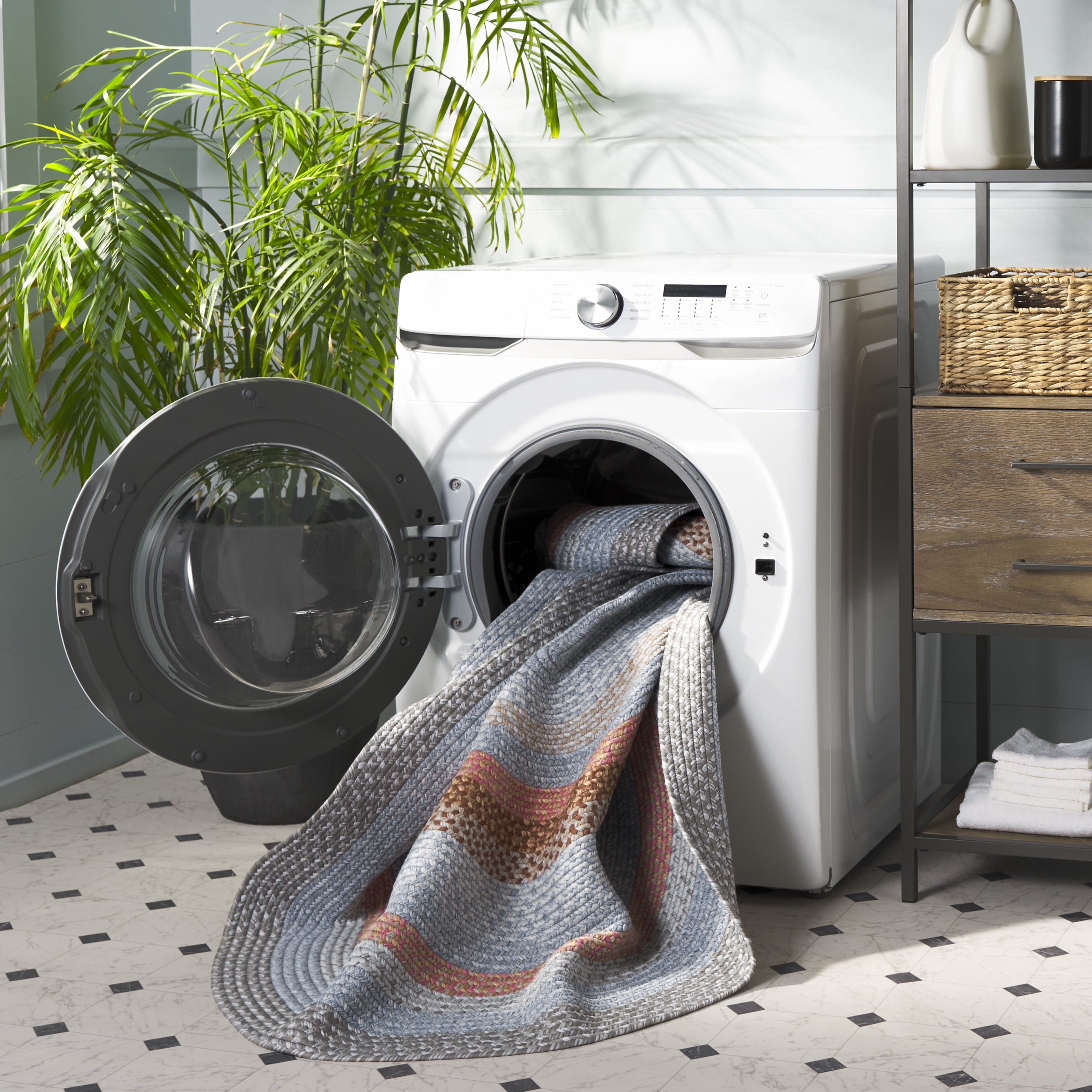 SAFAVIEH Braided Marco Bordered Machine Washable Reversible Area Rug, Grey/Rust, 3' x 5' Oval