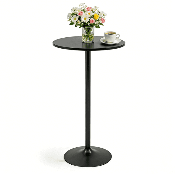 Dkelincs 23.6" Modern Round Bar Table Bistro Pub Table Kitchen Dining Table with Metal Frame, Black