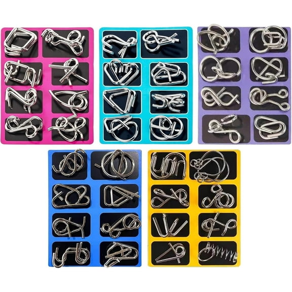 5 Sets Brain Teaser Metal Wire Puzzles, 16x12x2.5cm, Metal Wire Puzzle Logic Brain Teaser Set, Brains Teasers Wires Puzzles - Difficult Games, for Kids and Adults(Q)