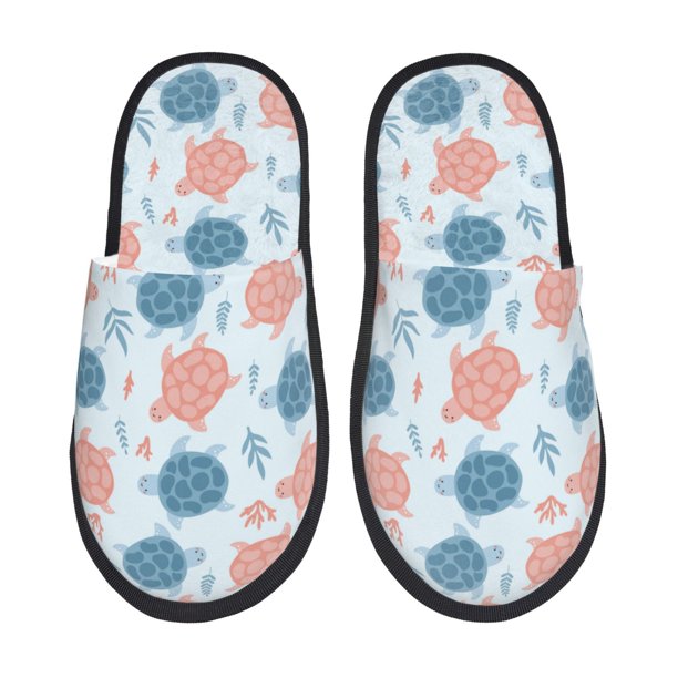Fotbe Sea Turtle Pantuflas Peludas para Mujer con Estampado, Zapatillas de Peluche, Zapatos de Invierno para Casa, Uso Interior y Exterior-Medium