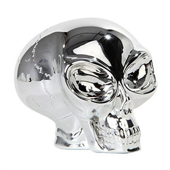 PTC Pacific Giftware Big Eyed Alien Skull Chrome Finished Statue Figurine, 4" L