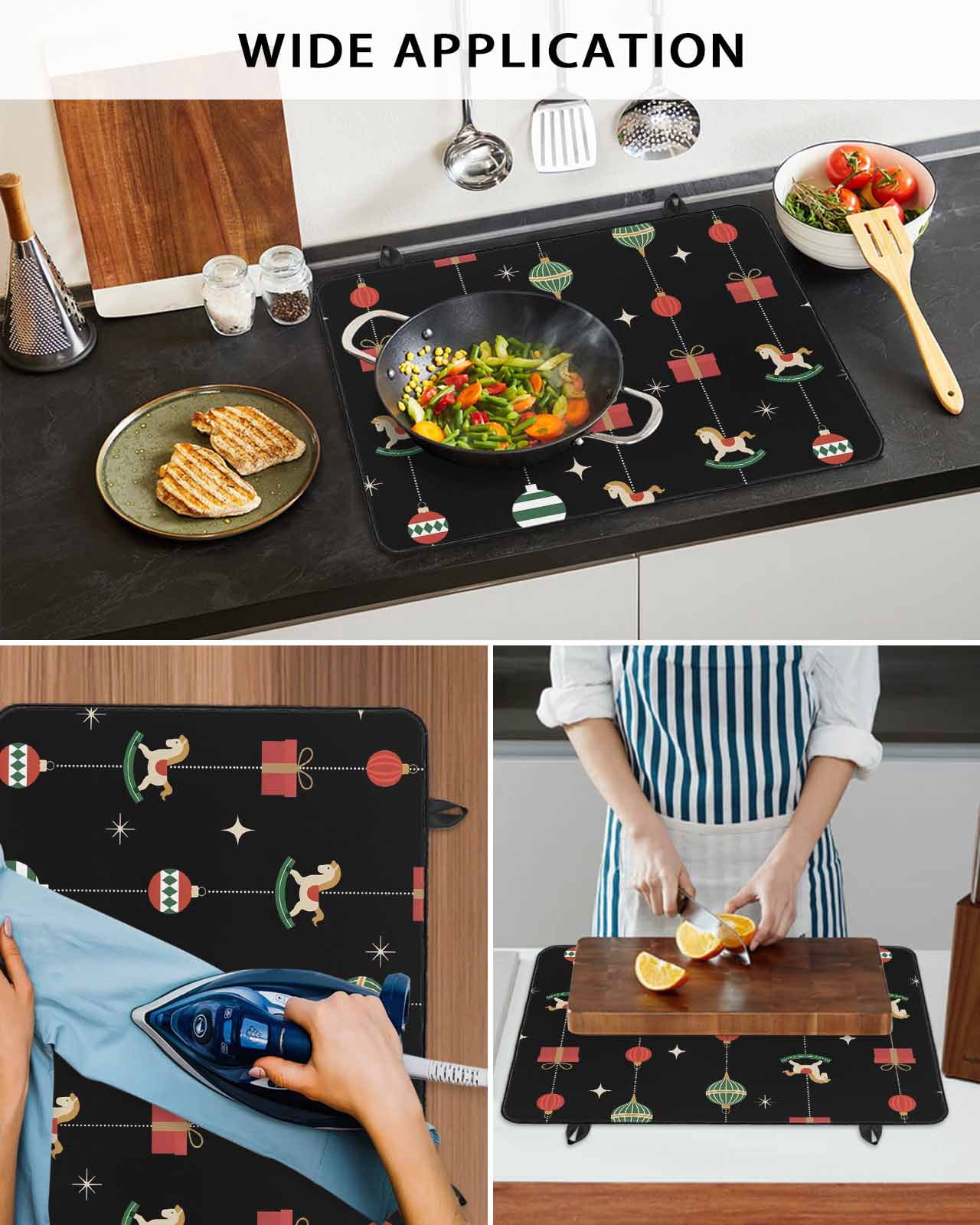 Large Induction Cooktop Protector Mat Christmas Stove Top Covers for Electric Stove, Winter Red Green Xmas Weeping Balls Decorative Stove Burner Cover Mats, Glass Top Stove Cover