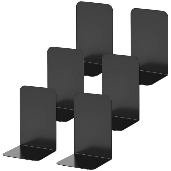 wintfarm 6 PCS Book Ends for Shelves, Heavy Duty Bookends,Black Metal Bookends,Book Ends for Shelves with Non-Slip Rubber Pad, Book Stand for Childrens,Gifts,Desk Organiser (8 * 5.4 * 4in)