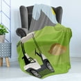 thumbnail image 4 of Golf Course Scene Soft Flannel Fleece Throw Blanket, Cartoonish Golf Club Themed Mountains Little Car and Flag, Cozy Plush for Indoor and Outdoor Use, 60" x 80", Lime Green Multicolor, by Ambesonne, 4 of 5