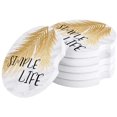 thumbnail image 1 of RYLABLUE Golden Leaves Marble Set of 4 Car Coaster for Drinks, Absorbent Ceramic Stone Coasters Cup Mat with Cork Base for Home Kitchen Room Coffee Table Bar Decor, 1 of 5