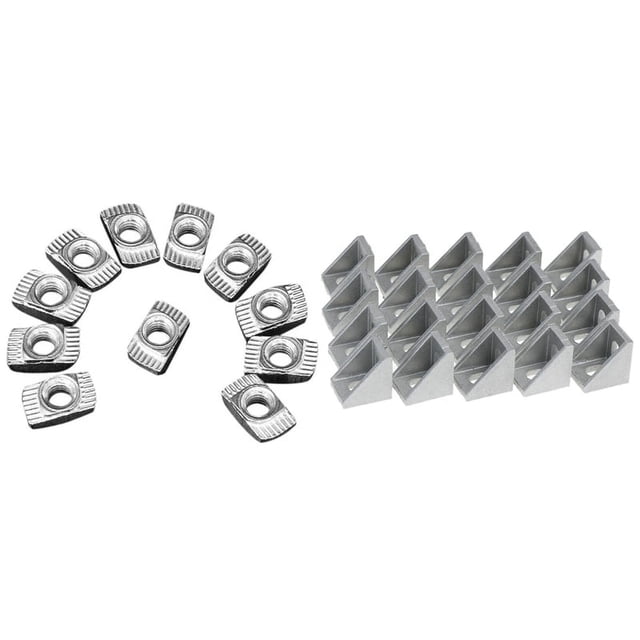 100 Pcs M5 Hammer Nut Connector T Fastener Sliding Nut & 20Pcs Corner Fitting Angle Connector Bracket Fastener Match,20 x 100 x Post-Assembly T Nuts,silver