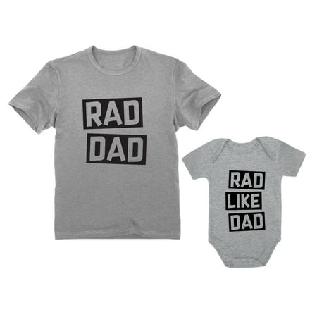 

Rad Dad - Rad Like Dad Father Shirt & Son Bodysuit Funny Dad & Me Matching Set Dad Gray Medium / Son Gray 6M (3-6M)