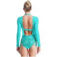 thumbnail image 5 of iiniim Women's Sequins Lyrical Latin Dance Dress Mesh Leotard Tassel Ballroom Salsa Party Costume Light Blue 16, 5 of 6