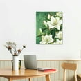 thumbnail image 3 of Nawypu   Flower Canvas Wall Art White Lily Floral on Green Picture Painting Giclee Print Artwork Framed Bedroom Bathroom Decorations Ready to Hang Each Panel, 3 of 5
