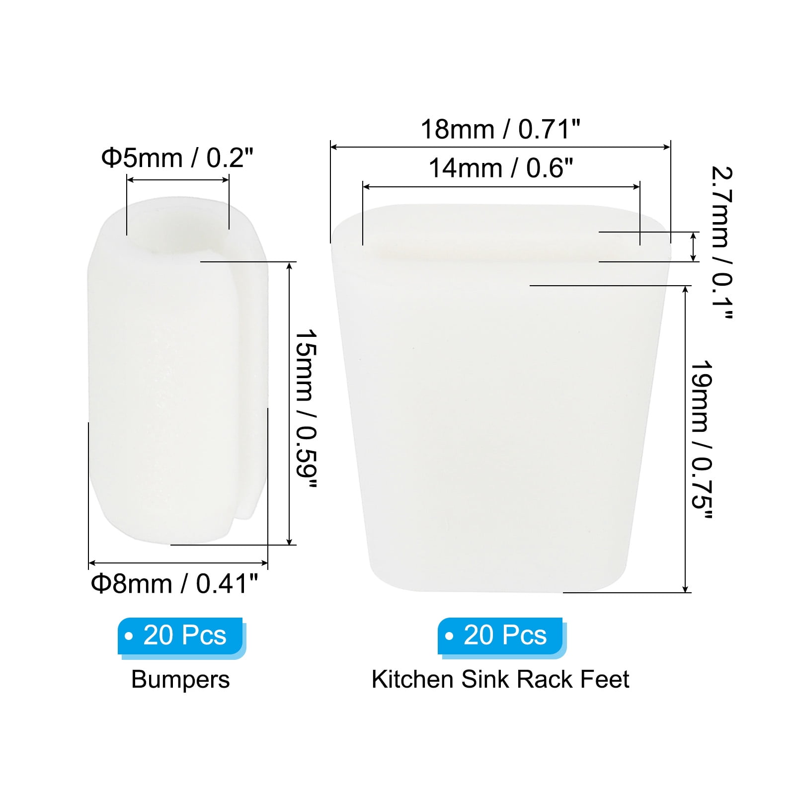 Unique Bargains Kitchen Sink Rack Feet Rubber Protector with Bumpers White