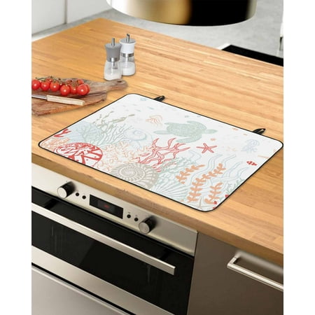 

Red Orange Teal Coastal Stove Top Covers for Electric Stove Heat Insulation Fireproof Glass Cooktop Cover Counter Top Glass Stove Cover 29 x21 Nautical Summer Beach Sea Turtle Coral