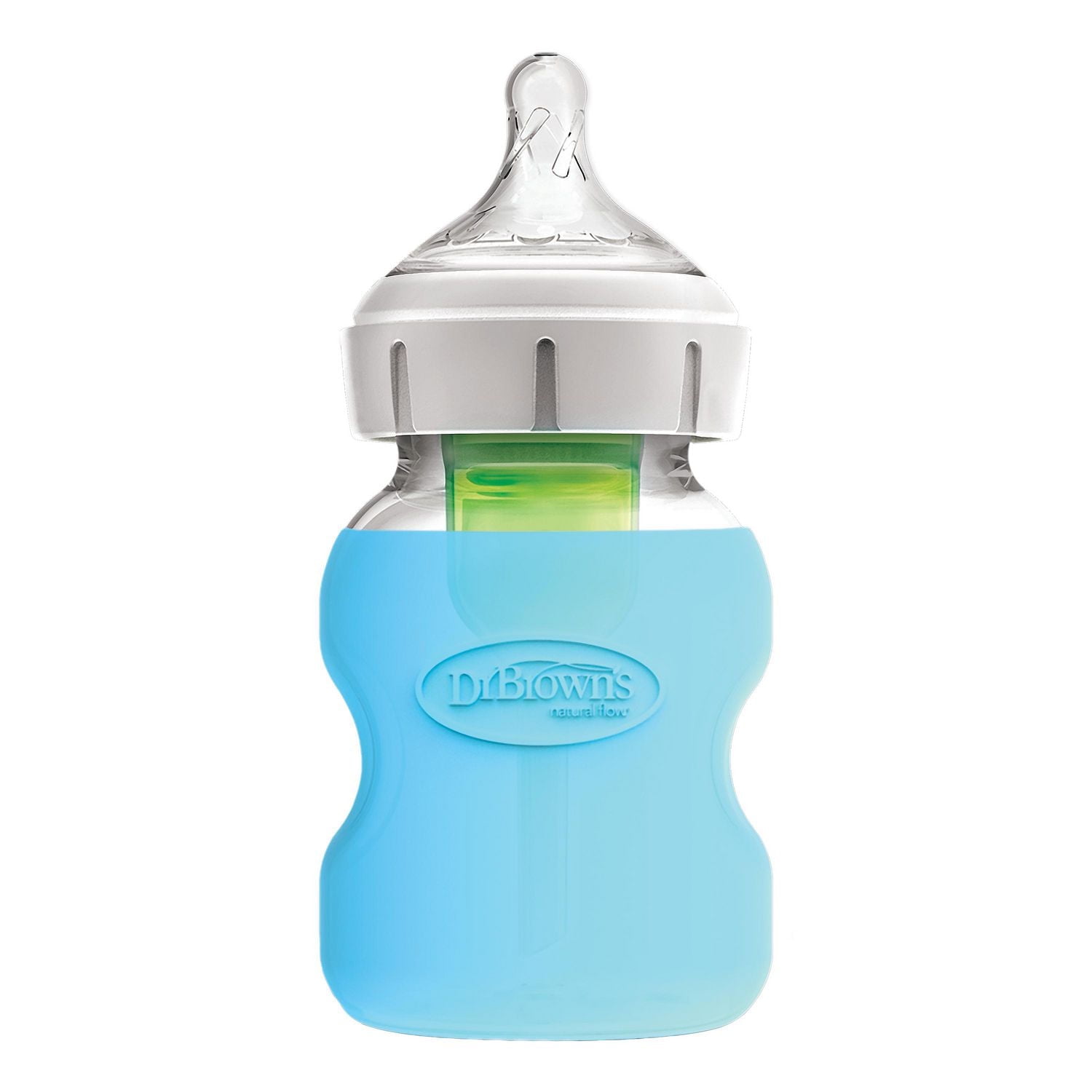 Dr. Brown's Options+ Anti-Colic Wide-Neck Glass Baby Bottles with Silicone Sleeves - Blue and Mint Green