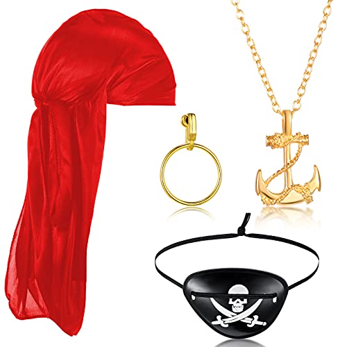 4pcs Pirate Costume Accessories Set Women's Hoop Earrings Felt Pirate