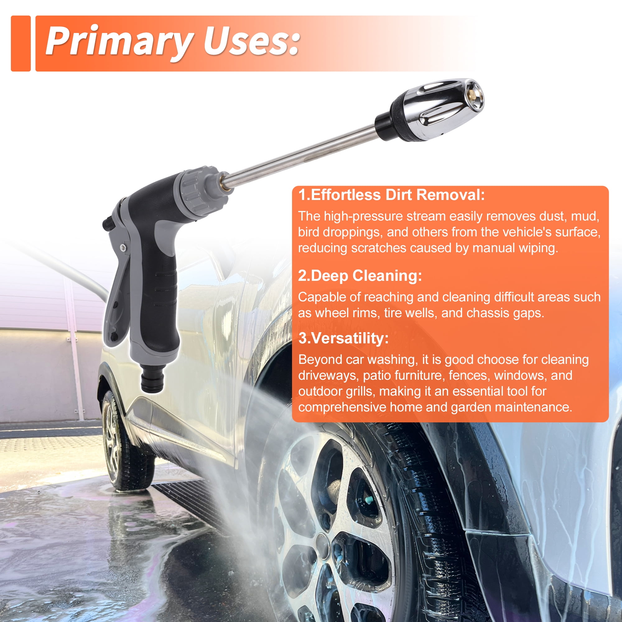 Unique Bargains Heavy Duty Water Hose Nozzle High Pressure Car Adjustable Hand Sprayer for Gardening Vehicle Outdoor Washer Pet Showering Black