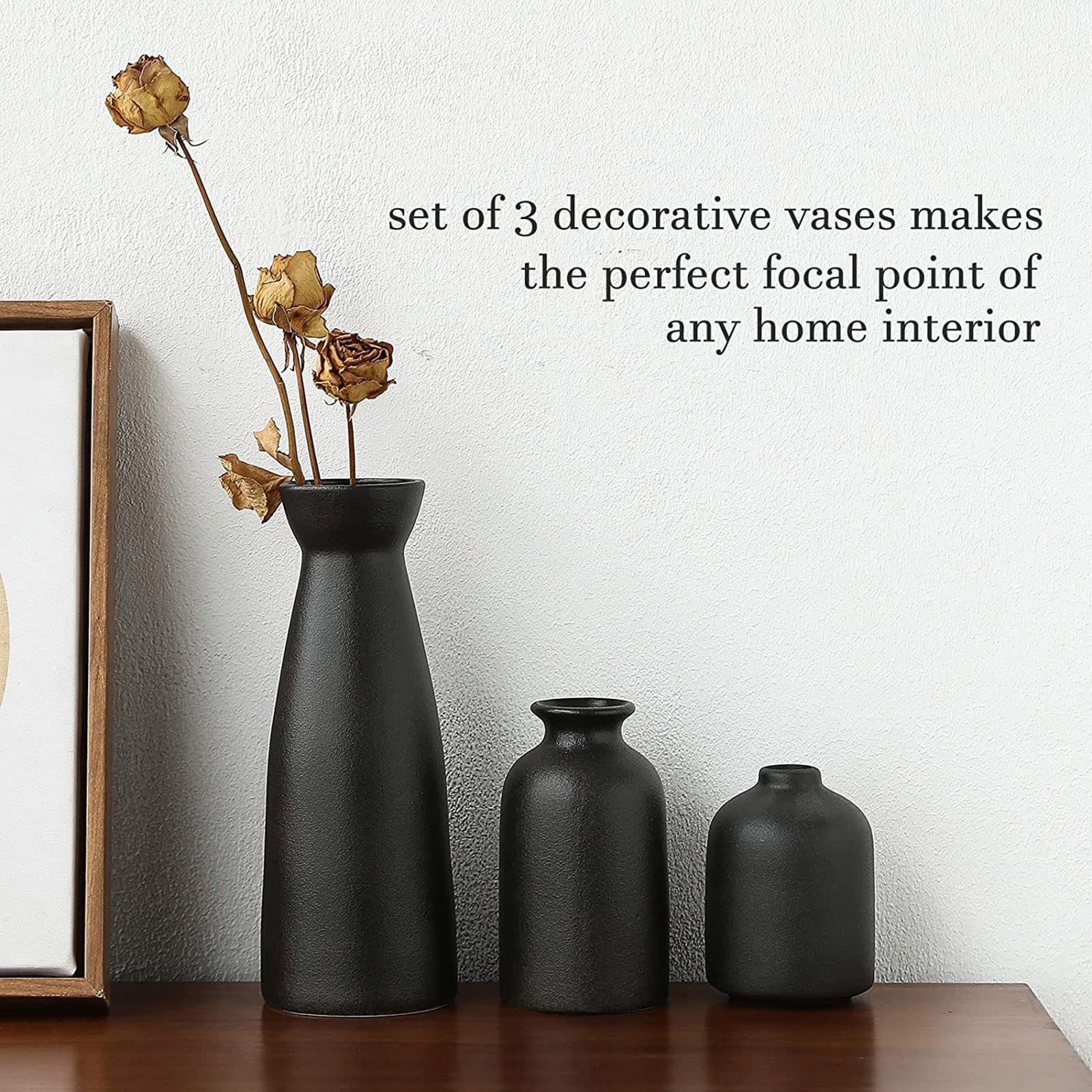 Clearance under $30! Decorative Ornaments Kingtowag Table Decor, Ceramic Vase Set Black, Farmhouse Decor Table Centerpiece Wedding Decoration for Dining/Living Room Office Centerpiece