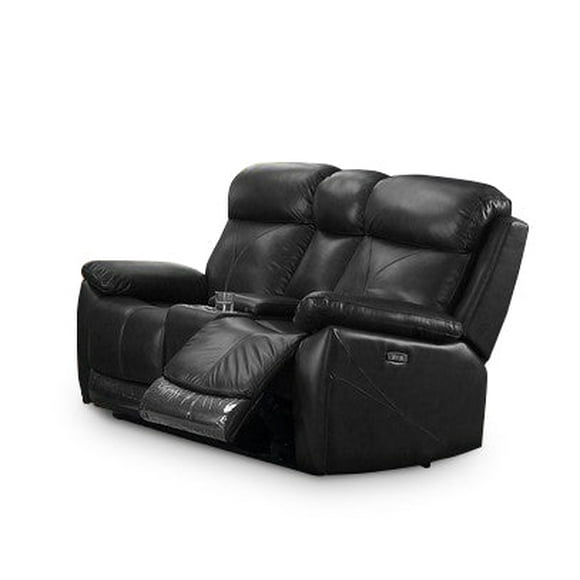 Hamuq Causeuse Inclinable Électrique en Cuir Véritable Noir avec Chargeurs USB, Noir