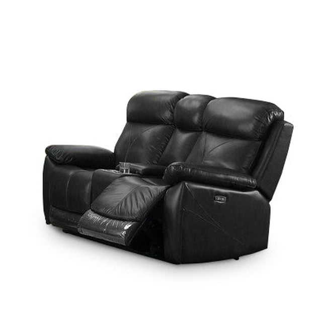 Hamuq Causeuse Inclinable Électrique en Cuir Véritable Noir avec Chargeurs USB, Noir