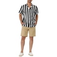 thumbnail image 2 of Unique Bargains Men's Striped Short Sleeves Button Down Print Shirt L Black White, 2 of 6