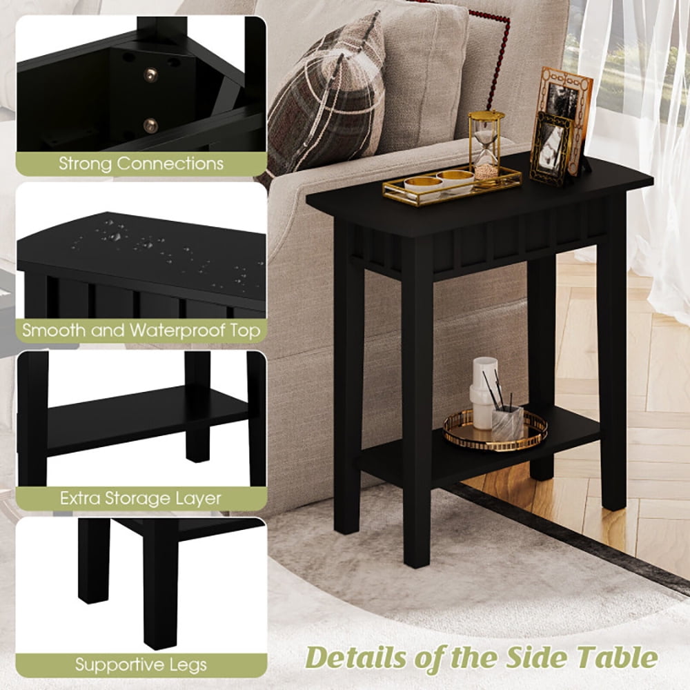 Finihen End Table, 2-Tier Narrow Wood End Table with Storage Shelf for Small Spaces, Sofa Side Table, Bed Side Table, for Living Room, Bedroom, Black Finihen End Table, 2-Tier Narrow Wood End Table with Storage Shelf for Small Spaces, Sofa Side Table, Bed Side Table, for Living Room, Bedroom, Black