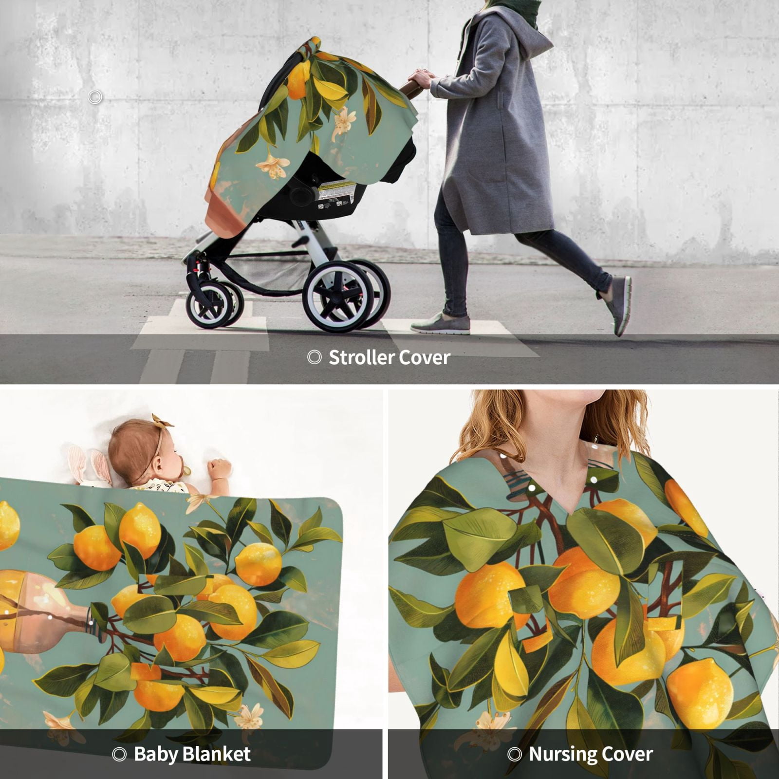 Car Seat Cover Baby - Retro Warm Lemon Flower Breathable Infant Car Seat Cover for Baby Carseat, Lightweight Comfort Baby Essentials Must Haves Newborn Stuff for Girl Boy