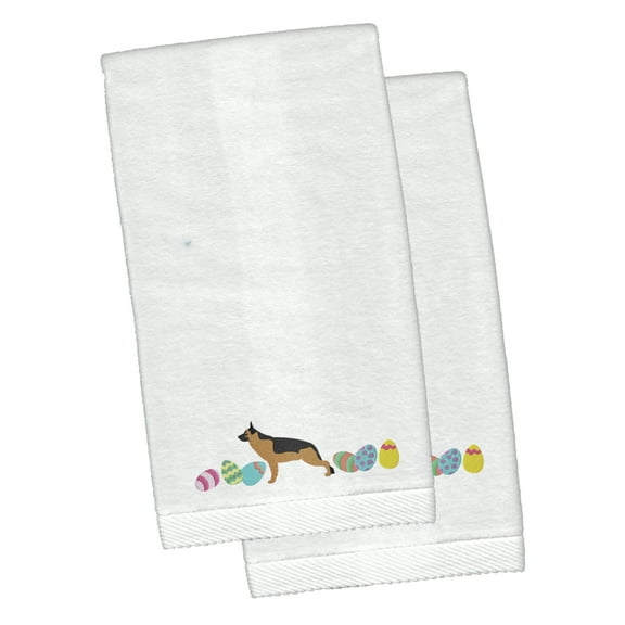 German Shepherd Easter White Embroidered Plush Hand Towel Set of 2