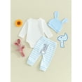 thumbnail image 6 of Elippeo Baby Girls Easter Infant Baby Girls Boys Pants Sets 3M 6M 12M 18M Long Sleeve Letter Bunny Print Romper Tops Striped Pants Hat Set, 6 of 10