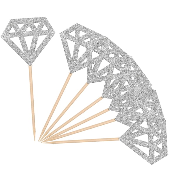 12 Pack Silver Glitter Diamond Cupcake Toppers, Gem Picks for Wedding Engagement Party Cake Decorations Supplies
