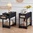 thumbnail image 4 of Eleanor Grace Narrow Night Stand with Charging Station, Boho Nightstand with Drawer, Bed Side End Table with Rattan Shelf for Small Spaces, Wood Nightstands Bedside Tables for Living Room Bedroom, 4 of 9