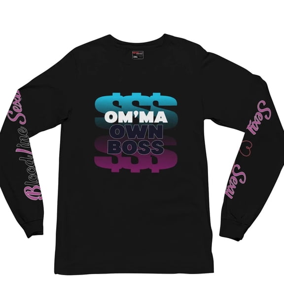 BloodLine StreetWear "OM'MA OWN BOSS" Printed Long Sleeve Lightweight Tee- Women's Cotton T-Shirt - Soft, Comfortable, and Durable Casual Wear- Pre-Shrunk - Perfect for Everyday Wear