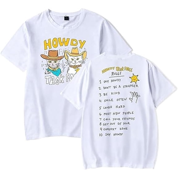 Ryan Trahan, Merch, Howdy Task Force T-shirt, Unisex, Stylish Crew Neck Short-sleeved Top.,M,White