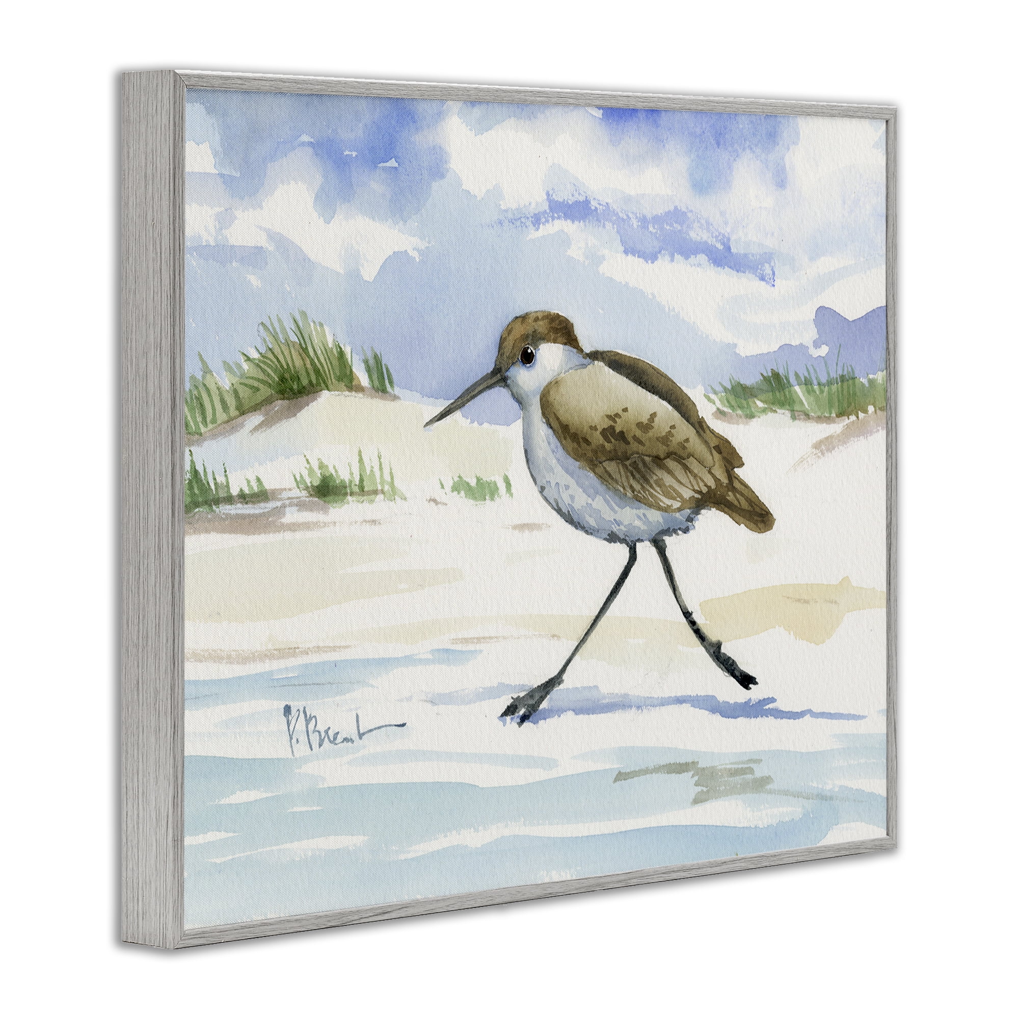 Stupell Industries Inlet Beach Sandpiper Running Gray Framed Giclee Art, design by Paul Brent