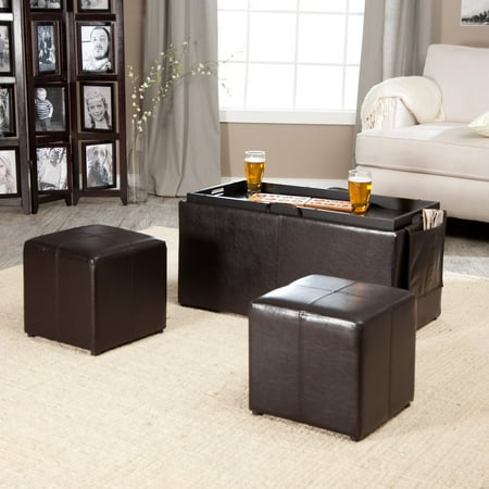 Linon Double Storage Ottoman With Side Pocket Dark Brown Linon Double Storage Ottoman With Side Pocket Dark Brown