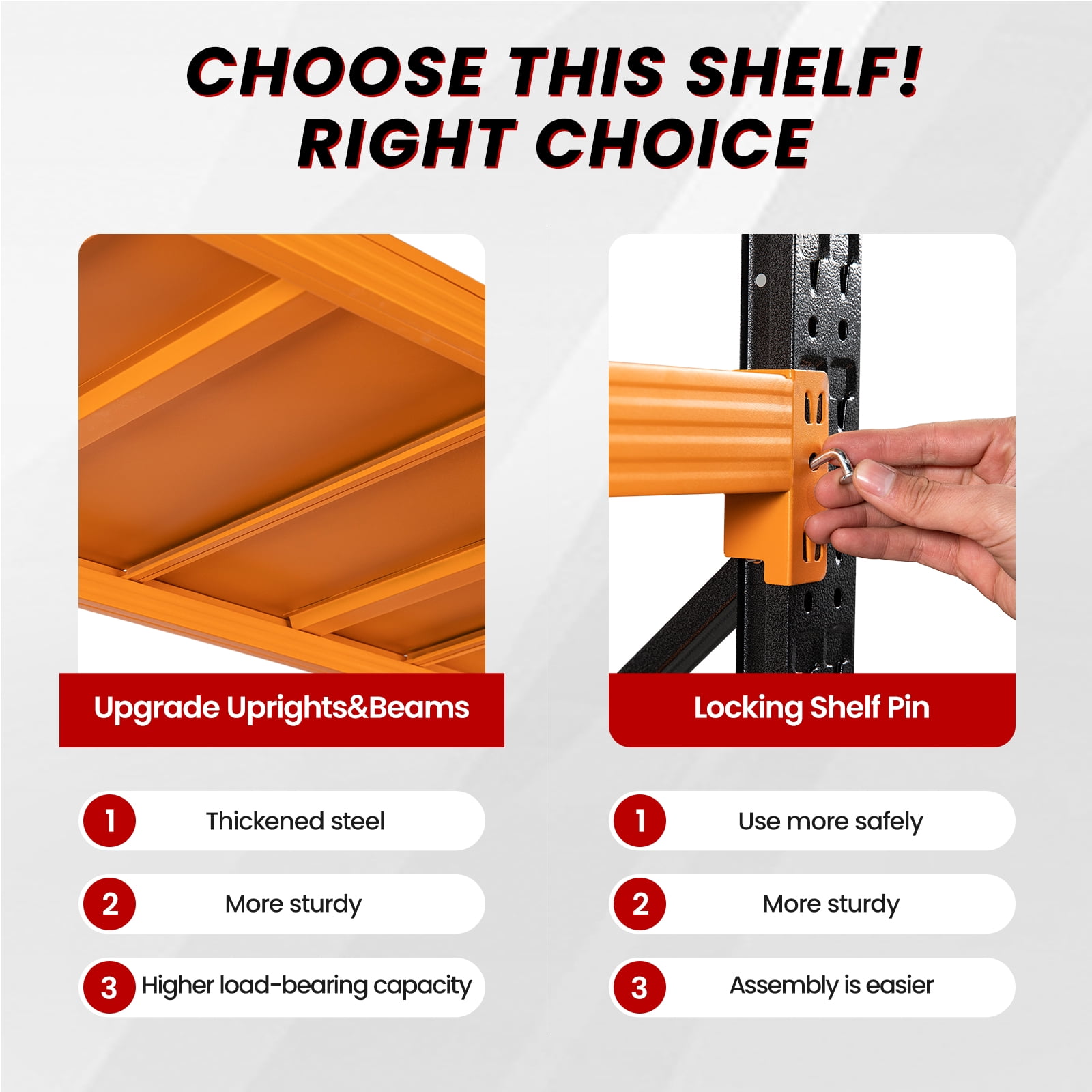 AUHUP 4-Tier Garage Storage Shelves 5000LBS Heavy Duty Metal Shelving 71" W Shelving Unit for Warehouse,Basement Industrial,Commercial Utility Rack Shelf, Black & Orange