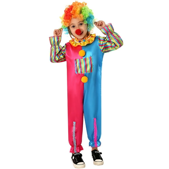 Nituyy Clown Costume for Kids, Halloween Clown Costume Jumpsuits Clown Nose and Hat Child Clown Cosplay Costume