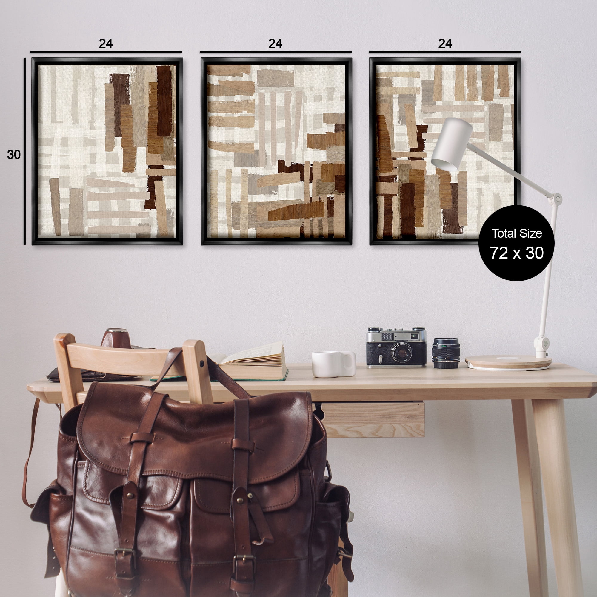 Stupell Industries Natural Hatched Patterns Abstract Painting Black Floater Framed Canvas Art Print Wall Art, 25 x 31, Set of 3