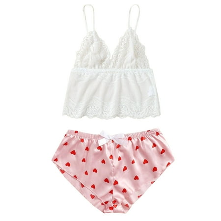 

Women Sleepwear Lingerie Lace Pajamas Set 2PCS Set Cami Shorts Nightwear