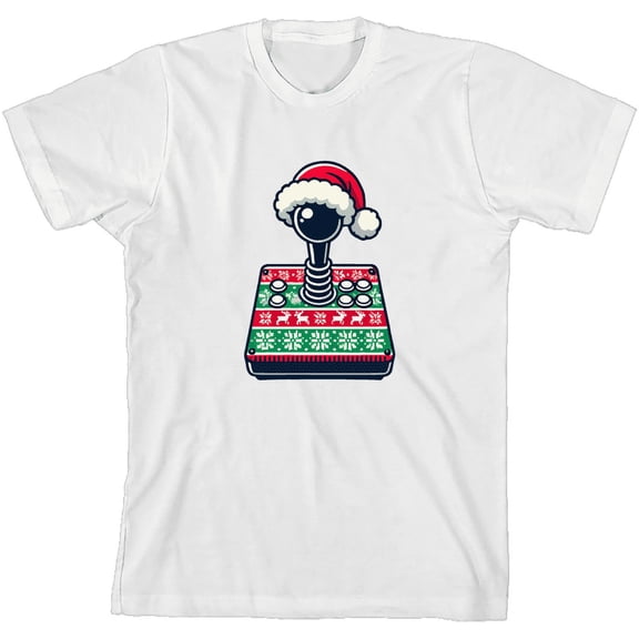 Ugly Christmas Sweater Joystick Youth White Crew Neck Short Sleeve Tee-Medium