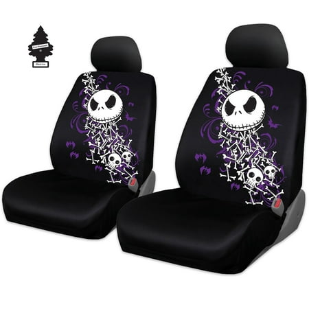 New 5 Pieces Nightmare Before Christmas Jack Skellington Bone Car SUV Low Back Seat Covers Set with Air Freshener