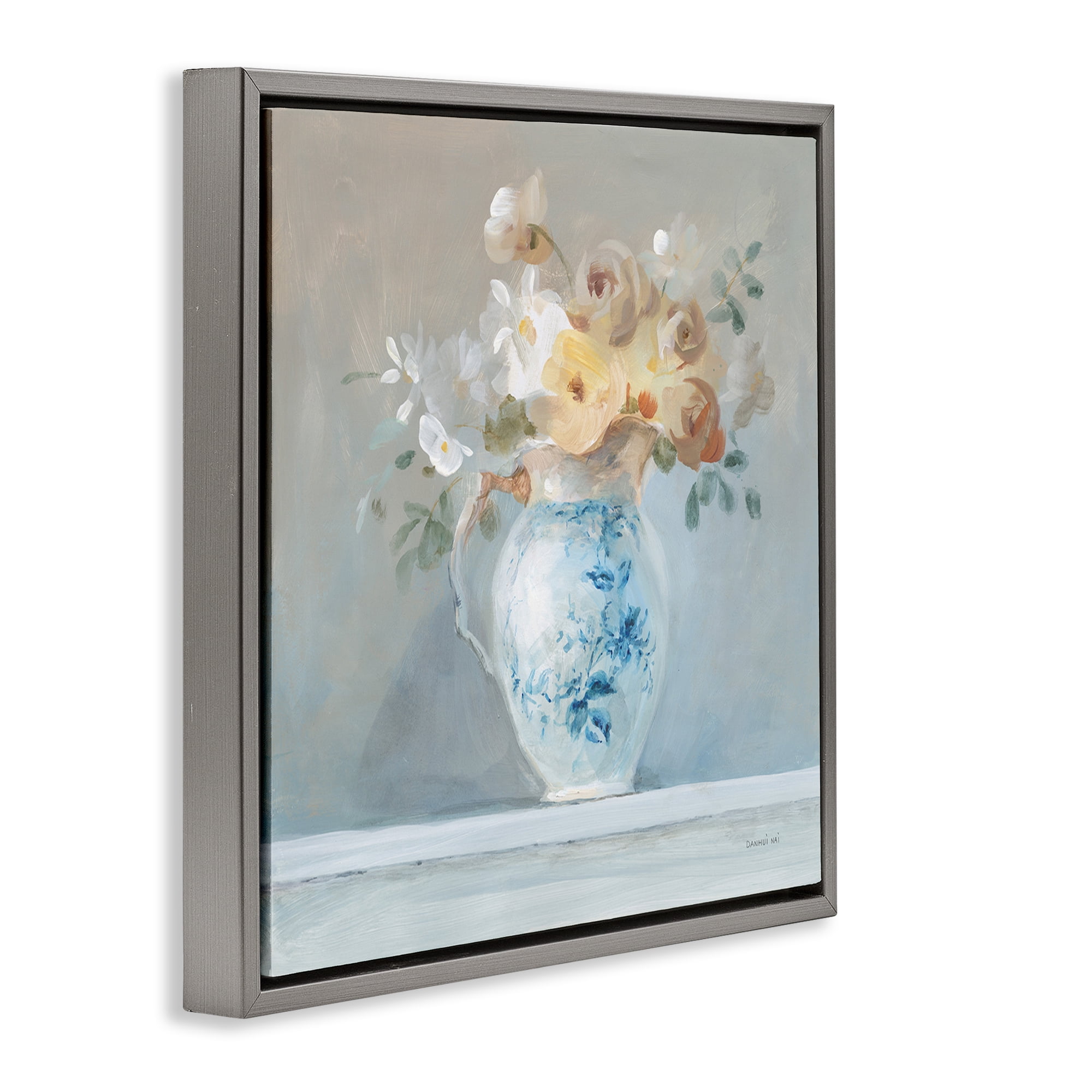 Stupell Industries Heirloom Flower Bouquet Botanical & Floral Painting Gray Floater Framed Art Print Wall Art, 18 x 18
