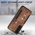 thumbnail image 6 of Allytech Galaxy S22 Case Wallet, RFID Blocking Multiple Cards Slots Ring Holder Stand Shockproof Protective Hand Wrist Wallet Case Cover for Samsung Galaxy S22 - Brown, 6 of 13