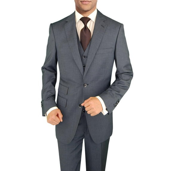 Mens Ticket Pocket 3-piece French Blue Wool Trim Fit Vested