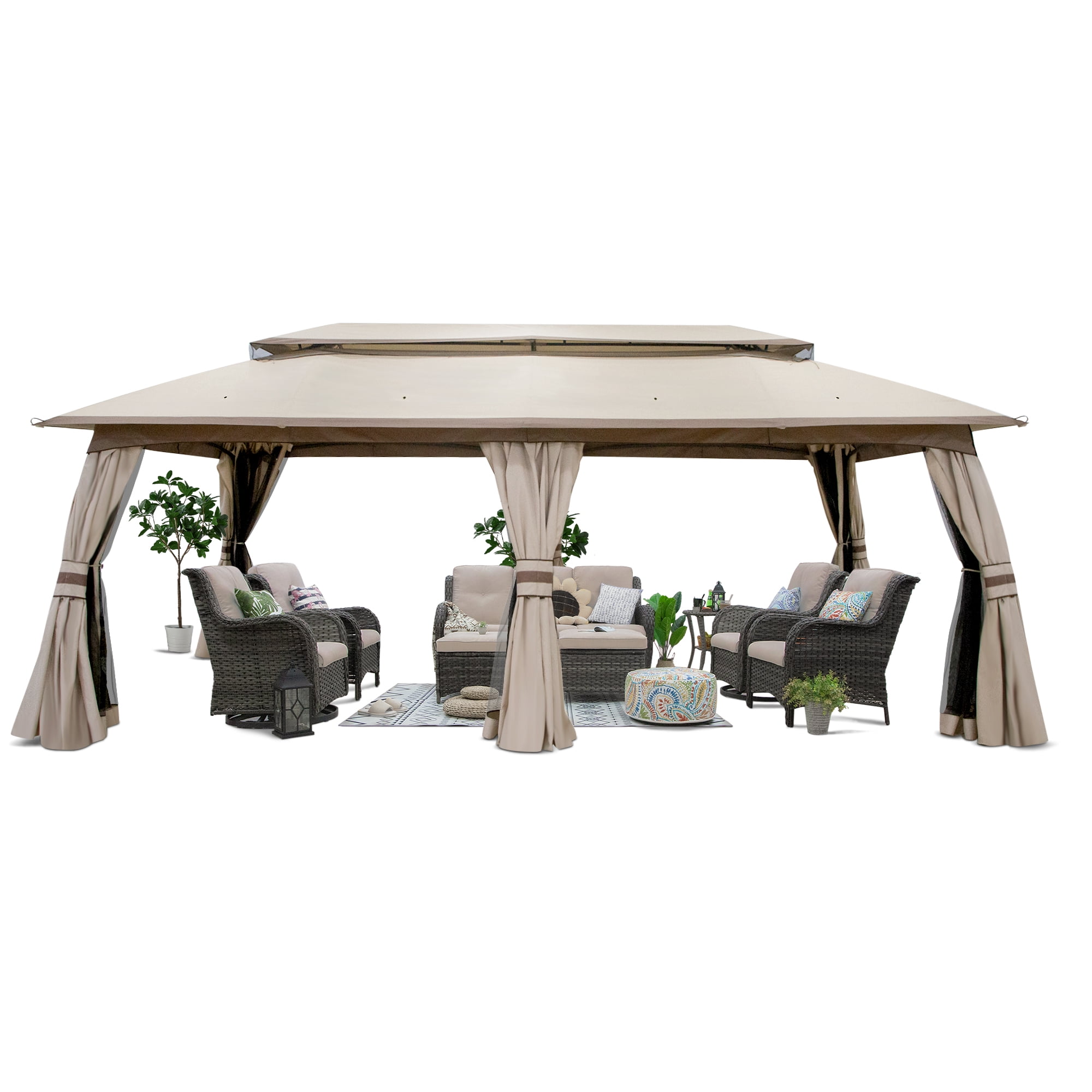 Meetleisure 20'x10' Canopy Gazebo, Patio Party Tent with Vented Soft Top, Outdoor Garden Gazebo for Backyard,Beige