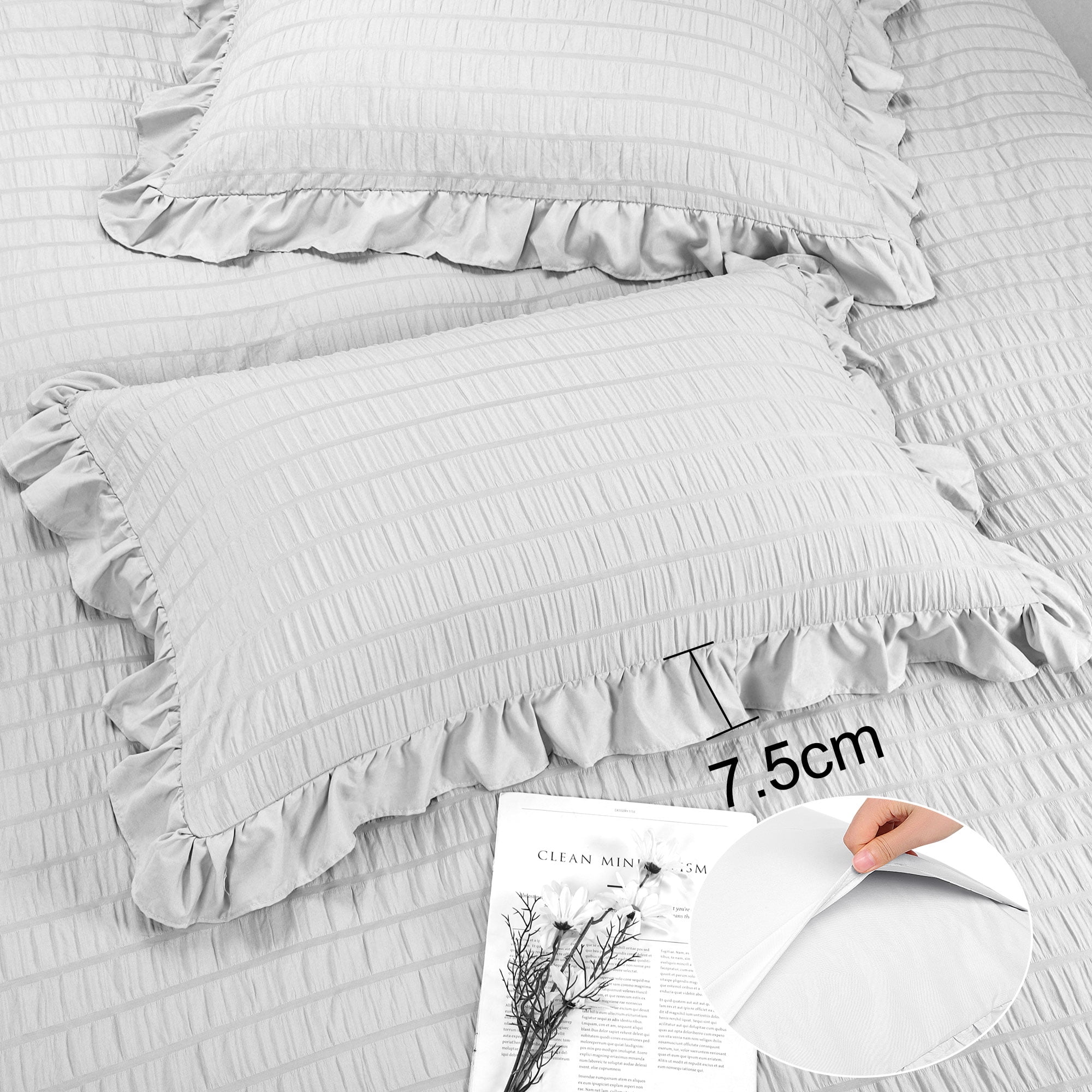 Unique Bargains Microfiber 3 Pieces Seersucker Duvet Cover Set Queen Light Grey
