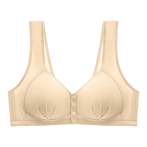 LYEAA Women's Front Closure Bras Wireless Plus Size Push Up Bras Wide Strap Bras No Wire Lift Shape Bralette Soild Breathable Soft Bras Comfortable Everyday Bras T-Shirt Bras Beige
