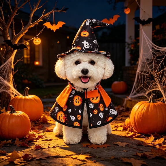 Cififendec Halloween Pet Witch Cape Hat Set, Pumpkin Adjustable Lightweight Pet Costume for Kitten Small Dog Pet Photo Nook Backyard Holiday Outfit