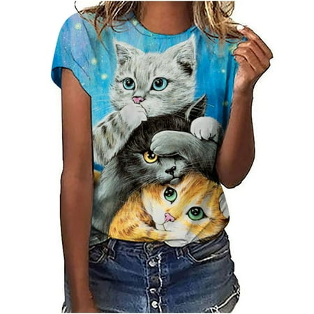 

Summer Graphic Cute Tee Shirts Women Funny Animal Print Short Sleeve Crewneck T Shirts