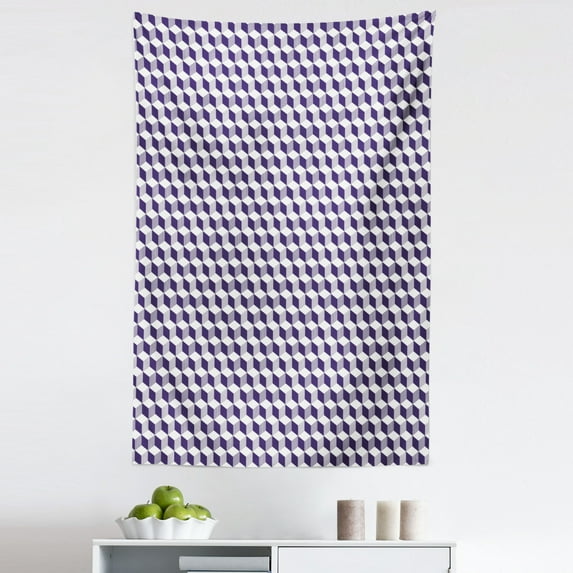 Navy Blue Tapestry, Abstract Cube Shape Striped Geometric 3 Dimension Pattern Squares and Lines, Fabric Wall Hanging Decor for Bedroom Living Room Dorm, 5 Sizes, Night Blue, by Ambesonne
