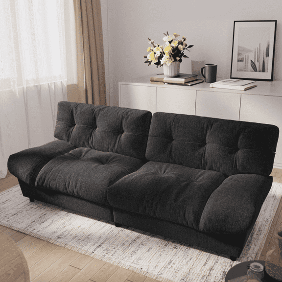 Erinnyees 80" Cloud Couch, Love Seat Sofa, Chenille Overstuffed, with Pillow-Designed Armrest, Deep Seat Two Seater Love Seat Couch for Small Spaces, Dark Gray