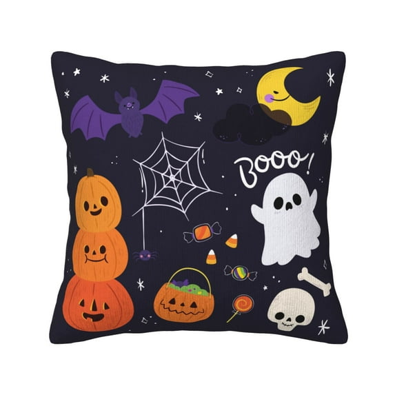 Square Throw Pillow Covers with Core, Cute Halloween Elements Graffiti Pillows for Sofa Beds, 18"x18"
