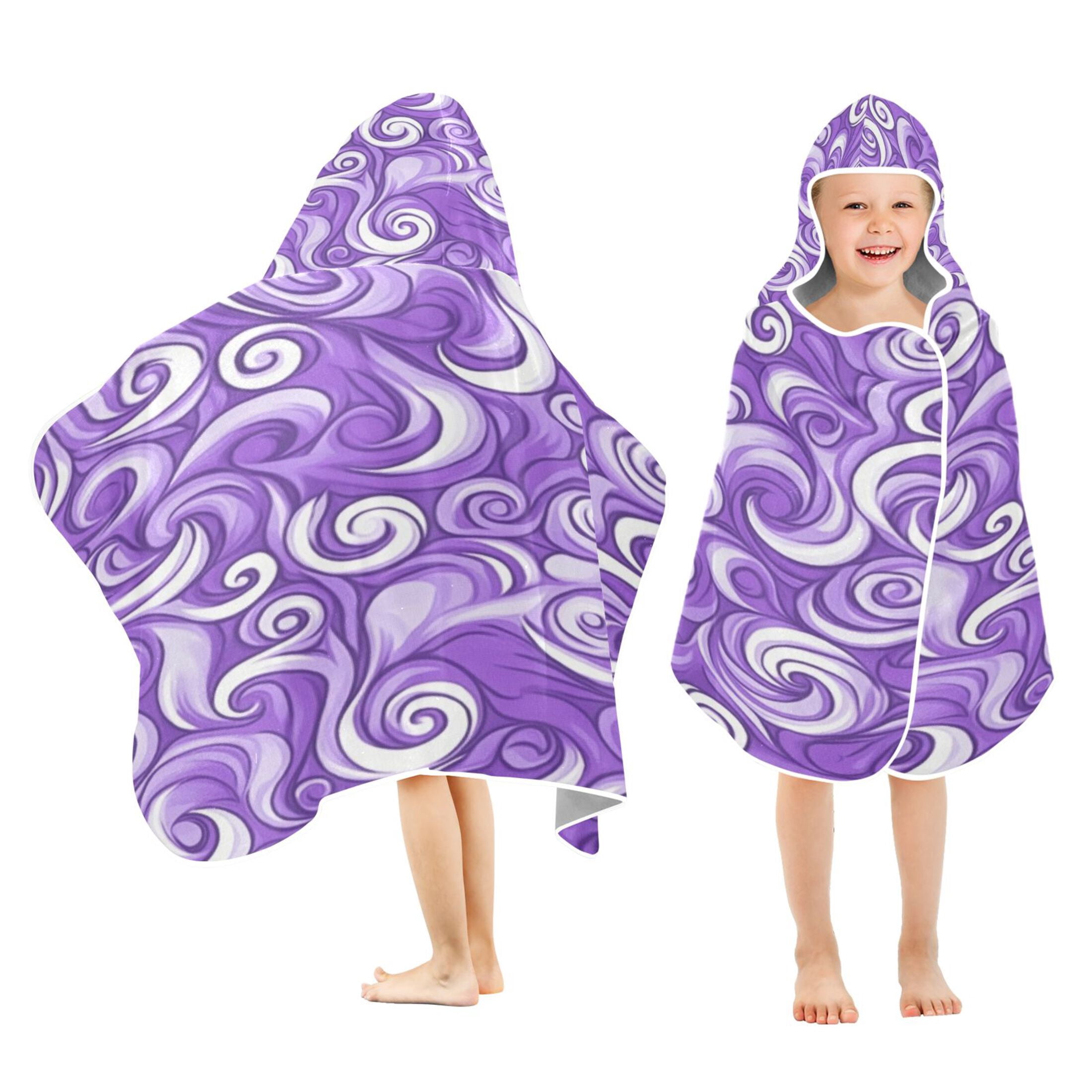 Swirling Purple Waves 50x23.5" Baby Hooded Bath Towel Poncho, Quick-Dry and Triangle Pocket, Kids' Essential